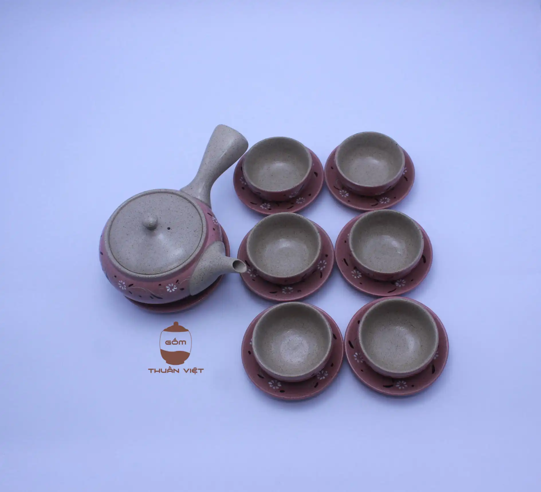 Bộ ấm hồng vẽ hoa giấy
